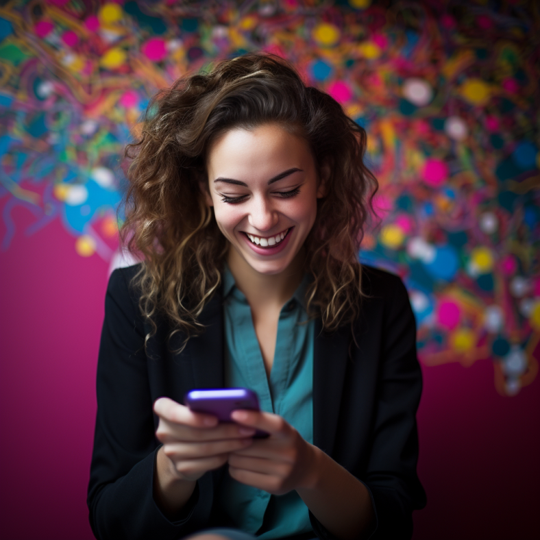 Woman Smiling at Smartphone